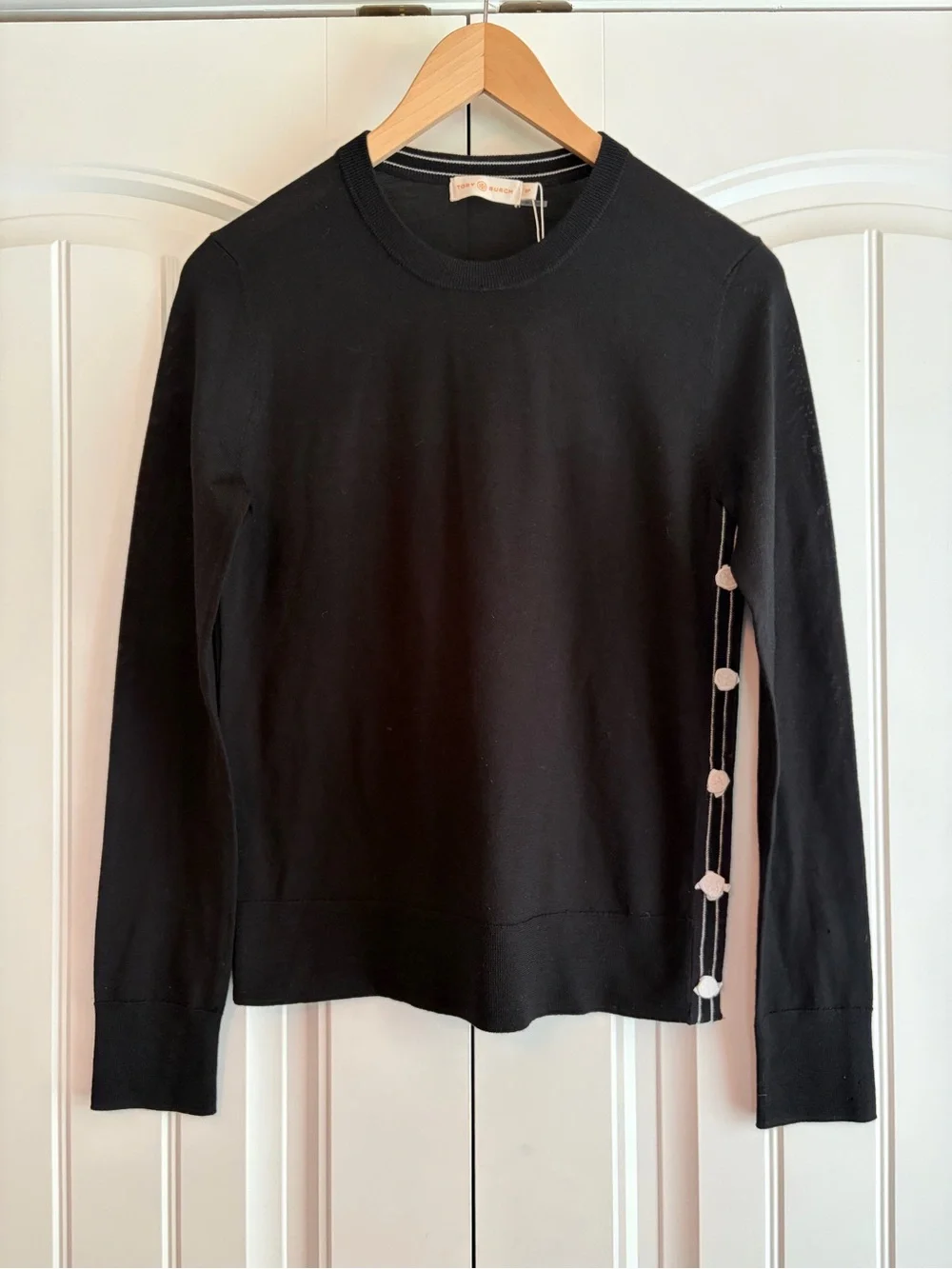 Tory Burch NWT Madeline Pullover Sweater Womens Sz Small Black 100% Merino Wool